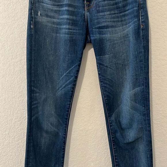 FRAME Denim Le Boy Jeans High Rise Burnett Raw Hem w Slit Gold Rivets, Size 25 - Picture 3 of 12